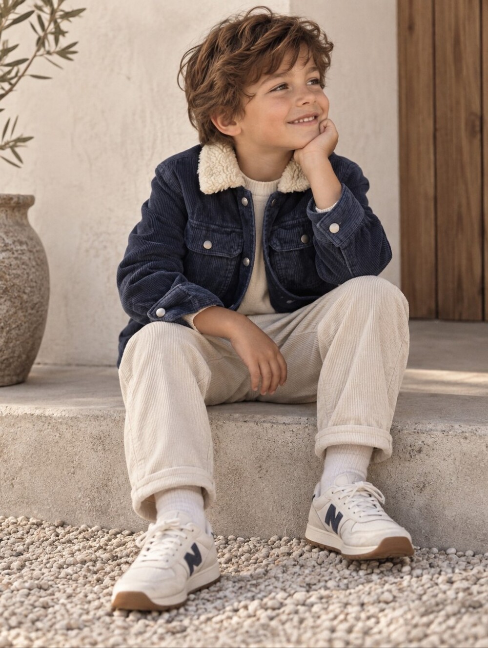 Zara Kids Boys Navy Corduroy Sherpa Trucker Jacket Size 6